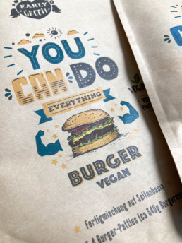Verpackung earlygreen-vegan Hamburger illustriert farbig
