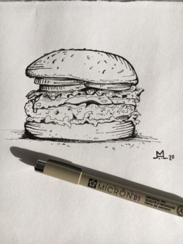 Hamburger illustriert Skizze schwarz-weiß